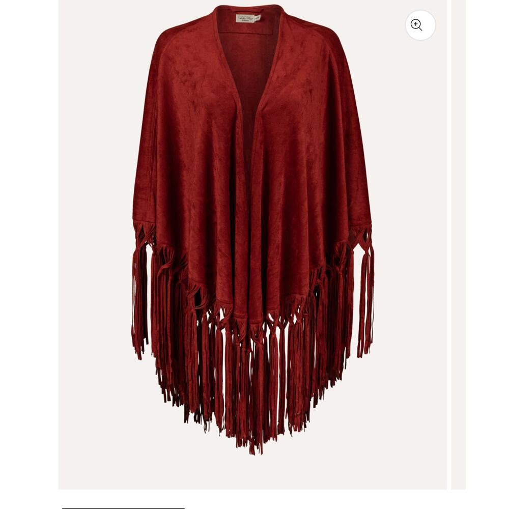 Tasha Polizzi Suede Fringe  Shaw Burgundy Coastal Cowgirl Western Luxe Boho - Picture 2 of 9